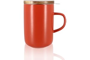 OGO LIVING – tisanière Juliet 475 ml – Idéale pour le thé et la tisane – Mug à thé en grès et couvercle en bois d’acacia - rouge paprika - 7912032