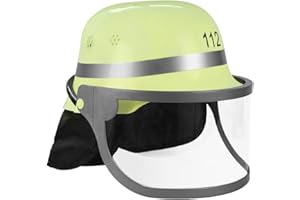 Trendario Feuerwehrhelm Für Kinder und Erwachsene, verstellbar mit Klappvisier & Nackentuch - Deutsche Ausführung in Gelb - ideal für Karneval & Mottopartys Kostüm