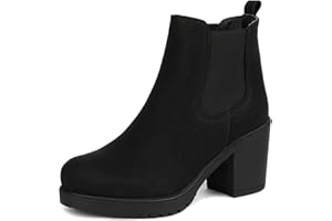 DREAM PAIRS Women's Chunky High Heel Chelsea Ankle Boots Stylish Suede Fashion Shoes