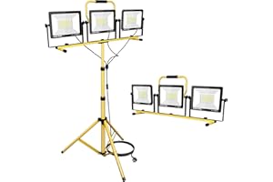 SKYWORLD 300W Projecteur LED sur trépied, 30000LM Lampes de Travail à LED avec Trépied Télescopique, Étanche Éclairage de chantier intérieur et extérieur pour travaux garage jardin chantier
