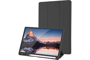 PALKITSEE Custodia Cover Tablet Samsung Galaxy Tab A8 10,5 Pollici 2021 (SM-X205/SM-X200), Retro TPU Flessibile con Supporto a Tripla Piega, Sospensione/Riattivazione Automatica, (Black)…