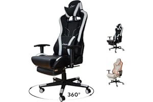 LEVSON Gaming Chair for Adult Lumbar Support Height Adjustable Computer Chairs, Comfortable Office Ergonomic Chairs with Footrest, 360°Swivel Seat and Headrest for Home (BLACK&WHITE)