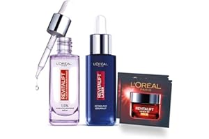 L'Oréal Paris - Coffret Duo de Sérums Visage - Soin Jour Anti-Rides À l'Acide Hyaluronique & Soin Nuit Anti-Âge au Rétinol Pur - Pour Tous Types de Peaux - Revitalift - Lot 2x30 ml + 2 échantillons