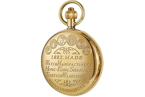 Tiong Antique Copper London Pocket & fob Watches Mechanical Watch Hand Wind Mens Pocket with Chain Xmas Gift Box
