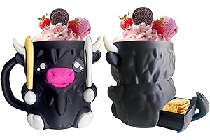 AUOQZ Highland Cow Eiscremehalter mit Griff und Löffel, 3D-wiederverwendbarer Eiswanne, Pint-Halter mit Snack-Schublade, niedlicher Tier-Frost-Becherhalter für Eis, Bierdose (17 cm, Schwarz)