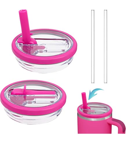 Lot De 2 Couvercles à Rabat Avec Paille Lubsmuns - Pour Tasses 1200ml | Sans Fuite, Réutilisable, Voyage