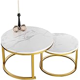 Home Heaven® Couchtisch Rund Weiss Marmor mit Gold – Runder Wohnzimmertisch 2er Set für Wohnzimmer - Ø70cm Ø50cm