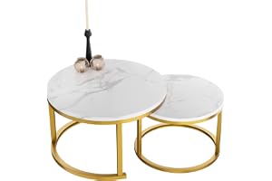 Home Heaven® runt soffbord i vit marmor med guld – set med 2 runda vardagsrumsbord för vardagsrum – Ø70 cm & Ø50 cm
