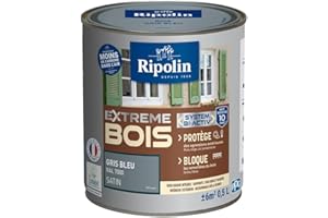 RIPOLIN - Peinture pour Bois Intérieur/Extérieur - Sans Sous-couche Ultra-couvrant - Résiste aux Intempéries, UV et Chocs - Protège et Magnifie - Lessivable - Satin - 0,5L - Gris Bleu