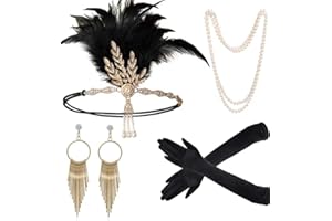 Meiruier Set di accessori anni '20, alla moda anni '20, con fascia e guanti lunghi e collana di perle, accessori da donna, Charleston Fancy Set