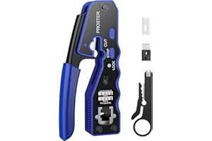 Proster Pinza Crimpatrice RJ45 Professionale Pass Through Multifunzione Spelafili per Cavo Rete per Connettori Strumento Crimpatura per RJ45 CAT5 CAT6/CAT6A RJ45 Kit Crimper Ethernet