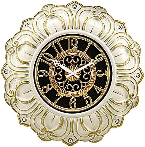 24-inch Super Large Living Room Wall Clock Silent Sweep Second Quartz Movement Battery Operated Wall Clocks with Decorative Border #66169 (Porcelain White - Gold)