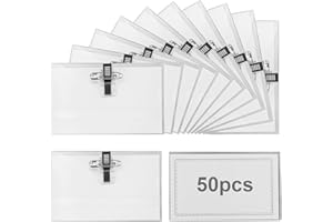 EASYKEENECOM Porta Badge, Confezione da 50 Plastica PVC Trasparente Porta Cartellino Identificativo Porta Tesserino con Clip, Porta Badge Orizzontale Clip per Infermiere, Ufficio, Affari, Conferenze - 90 x 56 mm