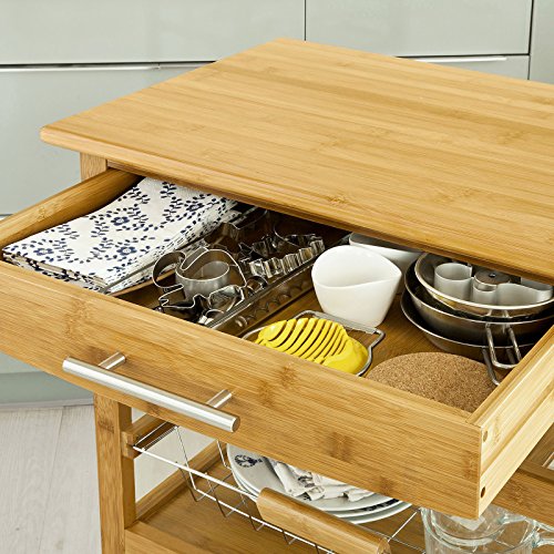 SoBuy® Servierwagen aus hochwertigem Bambus,Küchenwagen,Küchenregal, B60xT40xH92cm FKW09-N - 5