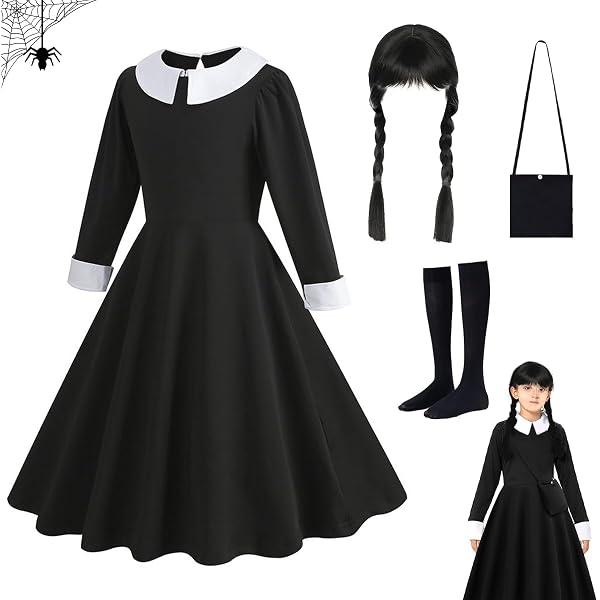 NLMWTI Costume Halloween per Bambina, Vestito Halloween Costume, Vestiti Bambina per Carnevale Party Halloween Cosplay con Parrucca, Parrucca (110