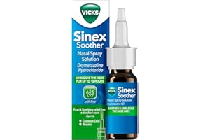 Vicks Nose Spray, Sinex Soother, Decongestant Nasal Spray For Blocked Nose Due To Cold Or Rhinitis, With Aloe Vera, Natural Eucalyptus Extract, Blocked Nose Relief With A Menthol Scent, 15 ml