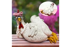 ODIWEN Figurka kurczaka z żywicy, Kurczak z żywicy, Posąg ogrodowy koguta, Dekoracyjna kura, Dekoracja kurczaka do domu Biuro, biurko, półka na książki