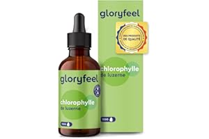 GLORYFEEL Chlorophylle Liquide de Luzerne 50ml (1500 Gouttes), 200mg de Chlorophylline par Dose, Liquide Sans Alcool, Chlorophylle Pure Liquide, 100% Végétalien et Sans Additifs, Complément Alimentaire