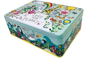 RACHEL ELLEN DESIGNS LTD Rachel Ellen Love Our Planet - Lata de almacenamiento con bisagras para niños, 21,5 x 16 x 7,5 cm
