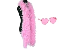 JNGTKL Pink Feather Boa, 2m, Suitable For Dancing, Wedding Parties, Cosplay, Halloween, Christmas, With Heart Rimless Sunglasses