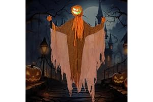 ‎GMTEO Halloween Deko, 2024 Neu Elektrischer Schüttelkopf Kürbiskopf Dekoration mit LED Licht, Hängende Laterne Kürbiskopf, Halloween Deko Geister Baumstumpf für Vorgarten Patio Rasen
