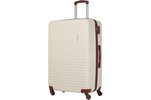 Fergana 28" Large Checked Luggage, ABS Hard Shell Spinner Suitcase with Built in TSA Lock, Lightweight Durable Travel Trolley Case for Long Trips (Beige, 28 Inch - Large)