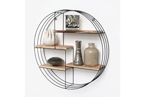 Vivol Regał ścienny okrągły z czarnego metalu – regał okrągły, czarny – 4 drewniane podłogi – 50 x 11 cm
