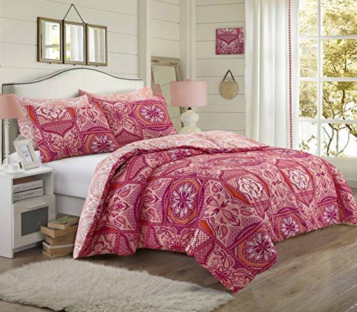 Patchwork Mandala Coral Duvet Quilt Cover + PillowCases Double