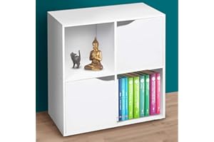 BAKAJI Mobile Armadio Libreria Bassa Design Cubo Moderno Mobiletto Armadietto Scaffale con 4 Ripiani e 2 Ante Dimensione 60 x 29 cm Arredamento Casa Soggiorno Salotto (Bianco)