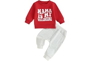 Xeadoffubio Newborn Toddler Baby Boy Valentine's Clothes Crewneck Sweatshirt Jogger Pants my first Valentine's Day Outfits Letter Print Toddler Boys Casual Pants Suit