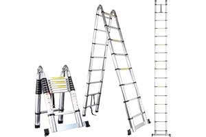 EGTink Escalera telescópica de aluminio, 5,0 m, con pies de goma antideslizantes, carga máxima de 150 kg, EN131