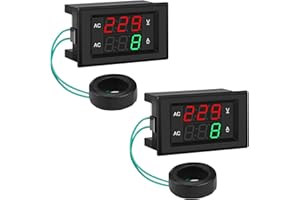 DROK Volt Amp Meter 2pcs, AC 500V 200A Digital Voltmeter Ammeter Panel, 0.39 Inches LED 2in1 Multimeter, 2-Wire Voltage Amperage Tester Gauge with Current Transformer