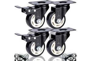 DSL DAILY SUPPLY LTD. DSL 4 x 75mm PU Heavy Duty Double Bearing 2 Castor with 2 Braked Rubber Swivel Castor Wheel Trolley Furniture Caster 400KG Free Fitting