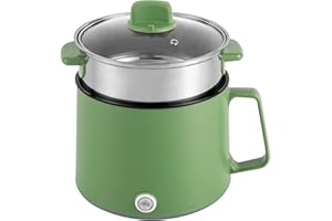 DSYOGX Mini olla caliente eléctrica de 1,7 l, mini vaporizador eléctrico con vapor, color verde/rosa, antiadherente, para cocinar al vapor, cocinar, freír (verde)