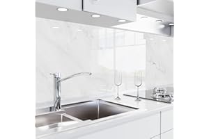 danario Rivestimento Paraschizzi Cucina Adesivo da Parete - Effetto Vetro - Spesso e Rigido - Ignifugo e Resistente all'Acqua - 0,8 mm - Marmo Bianco - 60 cm x 340 cm