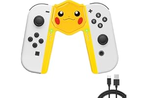 DLseego Impugnature per Switch Joycon, Switch OLED Grip Portatile a Forma di V Plug And Play, Grazioso Poke Elf Portatile Joycon Switch Impugnatura di Ricarica e 1 Cavo di Tipo C,Fulmine Giallo
