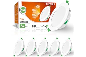 ALUSSO LED Spot Encastrable Extra Plat 5W 400 Lumen, Dimmable Blanc Chaud 3000K Blanc Neutre 4000K Blanc Froid 6500K, IP44 éclairage Plafond Encastré Pour Salle de Bain, Cuisine, Salon, Lot de 6