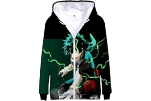 YIMIAO Hombre Niño My Hero Academia Cremallera Sudadera con Capucha Japonesa Anime Impresión 3D Hombre Hoodie Ropa Deportiva Mangas largas Zip Pullover Mujer Chaqueta