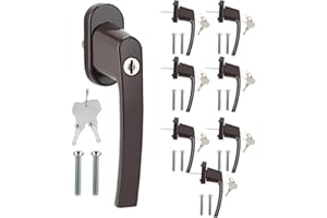 Herrselsam Fenstergriff abschließbarfenstergriff Aluminium, 8 Stück 7×35 Fenstersicherung mit Schloss in Stiftlänge 35mm, Gleichschließend Windows Für Fenster (Braun)