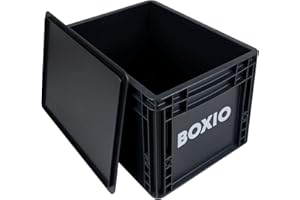 BOXIO SOLO - Scatola portaoggetti con coperchio, Eurobox 40 x 30 x 28 cm, cassetta di plastica perfetta per campeggio, barca, cantina o giardino, impilabile con altre Eurobox