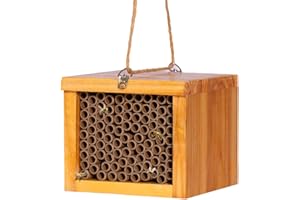 POLLIBEE Mason Bee House Wax Coated Bee Hive,Carpenter Bee House for The Garden, Solitary Bee Hotel Waterproof,Natural Handmade Wooden Mason Bee Box Tiny Home,Attracts Peaceful Bee Pollinators,Bee Keeping Gift