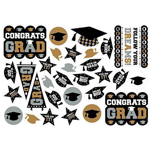 Bdecoll 30pcs Graduation Photobooth Props,DIY Gold and Black Photo Booth Kit for 2019 Graduation Party Decorations