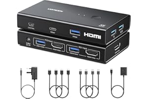 UGREEN HDMI KVM Switch, USB 3.0 KVM Switches Support 4K@60Hz for 2 PC Share 1 Monitor and Keyboard/Mouse/Hard Drives/Printer, 4 Port HDMI KVM Switcher with Power Adapter and Desktop Controller