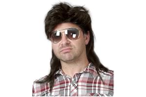 BEWEIG Peluca de hombre negro Mullet de los 80 Peluca de salmonete para hombre Peluca de pelo sintético largo Cosplay Fiesta de disfraces de Halloween