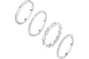 Diorra Sterling Silver Ring for Women, 4PCS Thin Stackable Rings Cubic Zirconia Thumb Ring Set Engagement Statement Wedding Bands for Women Size 5-10