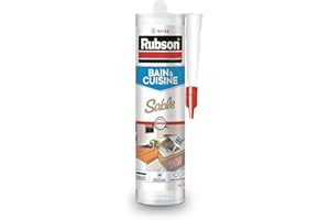 Rubson Mastic Bain & Cuisine Couleur Sable, Joint silicone multi-matériaux renforcé en antifongiques, mastic sanitaire coloré, souple & étanche, 280 ml