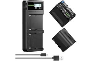 Neewer Szybka ładowarka podwójna USB z 2-pak 6600 mAh zamiennik baterii NP-F970, kompatybilna z Sony NP-F970 F960 F950 F770 F750 F570 F550, Handycam Led Light, monitor, suwak z napędem