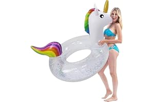 zhangxin Bouée de natation gonflable licorne - Jouet aquatique gonflable - Anneau de natation transparent - Pour adultes et enfants filles