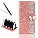 Produktbild Galaxy S7 Edge Diamant Hülle,Bling Glitzer Hülle für Samsung S7 Edge,Leeook Luxus Noble Sparkle Rose Gold Strass Kristall Diamand PU Leder Handyhülle Schutzhülle Tasche Klapphülle Flip Folio Case Glitzer Book Stand Wallet Hülle Cover ID Card Karte Etui Skin Shell Handytasche Bumper mit Schmetterling Magnetverschluß für Samsung Galaxy S7 Edge + 1 x Schwarz Eingabestift-Rose Golden