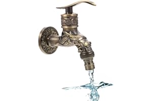 Cuicany Vintage Wasserhahn Wand Wasserhahn, Antik, Nostalgie, Drache Geschnitzt, Zinklegierung, Wandarmatur für Zu Hause, Küche, Bad, Garten
